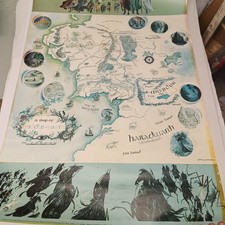 Vintage JRR TOLKIEN / Pauline Baynes LOTR / Hobbit poster map Middle Earth 1970s