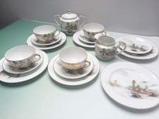 BEAUTIFUL ANTIQUE VINTAGE JAPANESE LITHOPHANE GEISHA  GIRL TEA SET 
