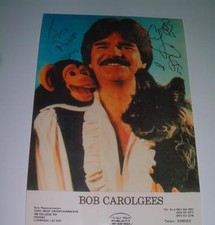 BOB CAROLGEES SIGNED REPRINT + SPIT THE DOG + CHARLIE THE MONKEY PHOTO TISWAS TV