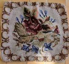 Vtg Flower Tapestry Cushion Cover Case Slip 2 Sided Zip Bouquet Rose Iris Corded