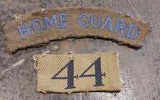 Original WWII Home Guard Shoulder Badge & Number 44 Battalion Army Badge.