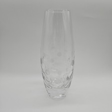 Large 26cm Glass Vase Etched Dots Tall Decorative Heavy