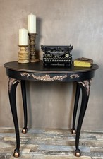 Vintage Solid Walnut Console Ball & Claw Feet Painted in Charcoal Copper Accents