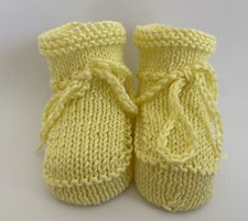 Knitted Baby Booties 0-3 Months Yellow Pure Cotton Traditional Unisex Girl New