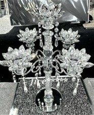 CANDLE HOLDER Crushed 5 Flower Diamond Silver Crystals Filled Romany Candelier