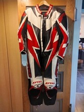 Spyke one Piece leathers Suit White Silver Black Size 50 Small 