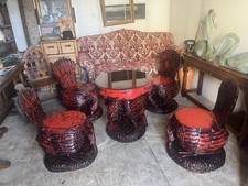 ORNATE HAND CARVED SOLID WOOD CIRCA 1900 AMERICAN EAGLE ARMCHAIRS & TABLE