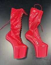 Pleaser 8" Heelless 3" Pf Lace-Up Knee Boots Shoe Craze/2023 Red Size 8