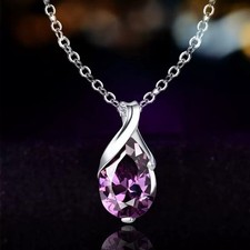 Crystal Amethyst Pendant Chain Necklace Silver Women Girl gift Jewellery Uk