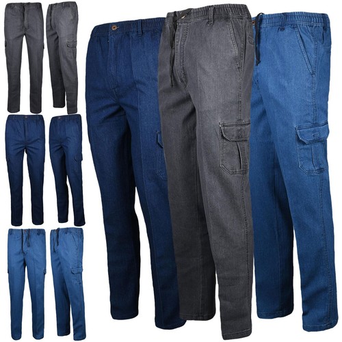Mens elasticated cargo jeans - elasticated,