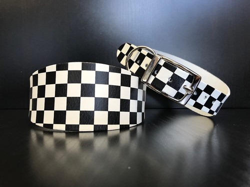 Large white leather chequer - large,