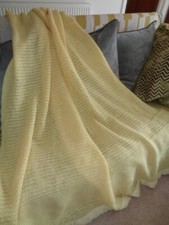 VINTAGE MODERNA LEMON PURE WOOL  CELLULAR  BLANKET/ THROW  74" x 90" BRITISH MAD