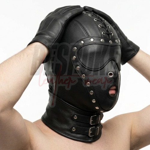 Handcrafted leather hood - leather, mask
