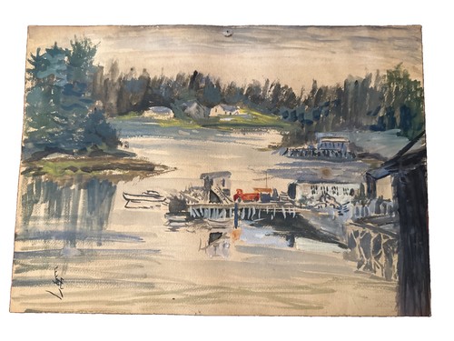 Original 60s watercolor - watercolor, port