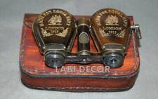 Navy Engrave Antique Brass Binocular Folding W Leather Case Royal Steampunk Lab