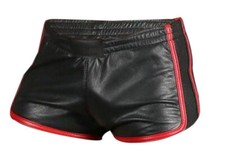 Mens Gym Boxer Sports Shorts Real Soft Lambskin Leather Casual Clubwear Shorts