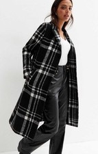 New look black check unlined long coat size 10 uk rrp 49.99£ New With Tags