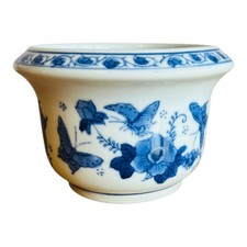 Vintage Chinese Butterflies Floral Cobalt White Ginger Jar Pot Sake Cup 10x8 cm