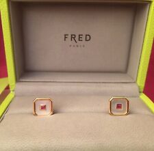 FRED PARIS 18k 18ct Yellow Gold, Ruby & Mother of Pearl Cufflinks w/ Box & COA