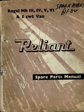 Reliant Regal MkIII, IV, V, VI & 5 cwt Van Spare Parts Manual Feb 1961