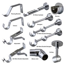 Chrome Curtain Pole Rod Brackets 19mm 28mm 35mm Recess Extendable Double