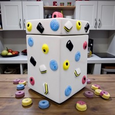 M&S Vintage Liquorice Allsorts Ceramic Lidded Jar 19x11.5cm - Sweet Jar - VGC