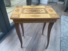 Vintage Italian Inlaid Marquetry Wooden Musical Side Table Sewing Box working