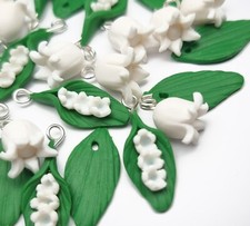 Lily of the valley charms beads pendants handmade polymer clay wild flowers