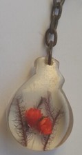 Vintage old Retro Keyring Key Ring resin moulded red pond roses flowers 