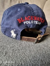 Rare Ralph Lauren Polo Blackwatch Hat Leather Strap Blue White Pony Distressed 