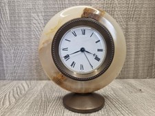 Vintage Swiss Elegant Round Onyx Desk Alarm Clock mid XX