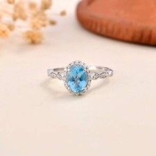 1.52 Ct Swiss Blue Topaz & White Topaz Prong Ring 925 Sterling Silver