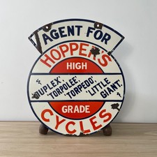 Rare Antique Enamel Hopper’s Cycles Advertising Sign  – Bicycle Agent Porcelain