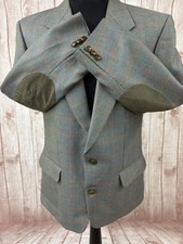 DESCH Wool Tweed Blazer Jacket Mens 42” Casini Italy Leather Elbow Patches