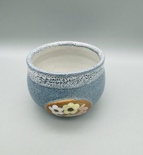 Small Handmade Pottery Ceramic Bud Vase Bowl Sugar Bowl? Blue With Flowers