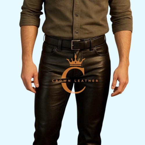 Men black leather - leather, pant