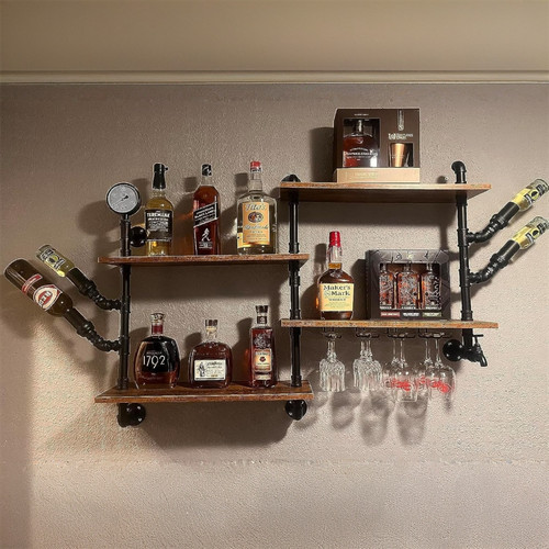 Industrial pipe wine rack wall - wine,