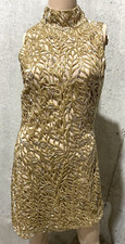 Reem Acra Runway Bead Crystal Embroidered Embellished Gold Cocktail Dress US 6