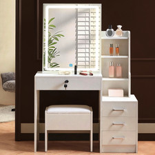 White LED Dressing Table with Sliding Mirror Drawers Vanity Desk Christmas Gift
