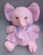 Vintage Puffalump Style Pink Stripey Elephant Skirt Stuffed Plush Soft Toy 12"