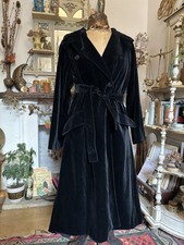 Vntg 70s 80s Jaeger Black Velvet Cotton Double Breasted Coat Opera Jacket M L XL