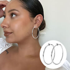 50MM Large Circle Stainless Steel Non Pierced Clip On Hoop Earrings Silver Tone