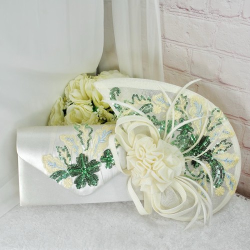 Ivory satin clutch bag - clutch, and