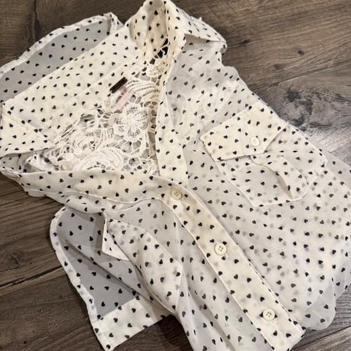 Poof heart print sheer blouse - heart,