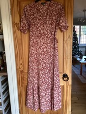 Primark White & Pink Floral Cross Over Tie Side Tiered Maxi Long Dress Size 12