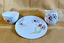 VINTAGE SHELLEY WIND FLOWER SUGAR BOWL JUG & SIDE PLATE