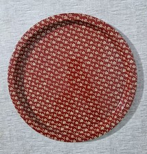 Vintage Tin Tray Floral Metal Round Drinks Serving Brown Cream 12.5" Diameter 