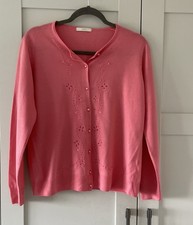 Marks & Spencer Coral Pink Fine Knit Embellished Cardigan Size 16 