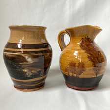 Boscastle Pottery Mocha Ware Vase & A Tree Decorated Studio Jug