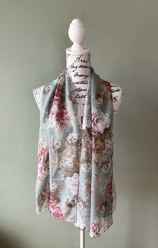 Silky floral scarf duck egg - floral,